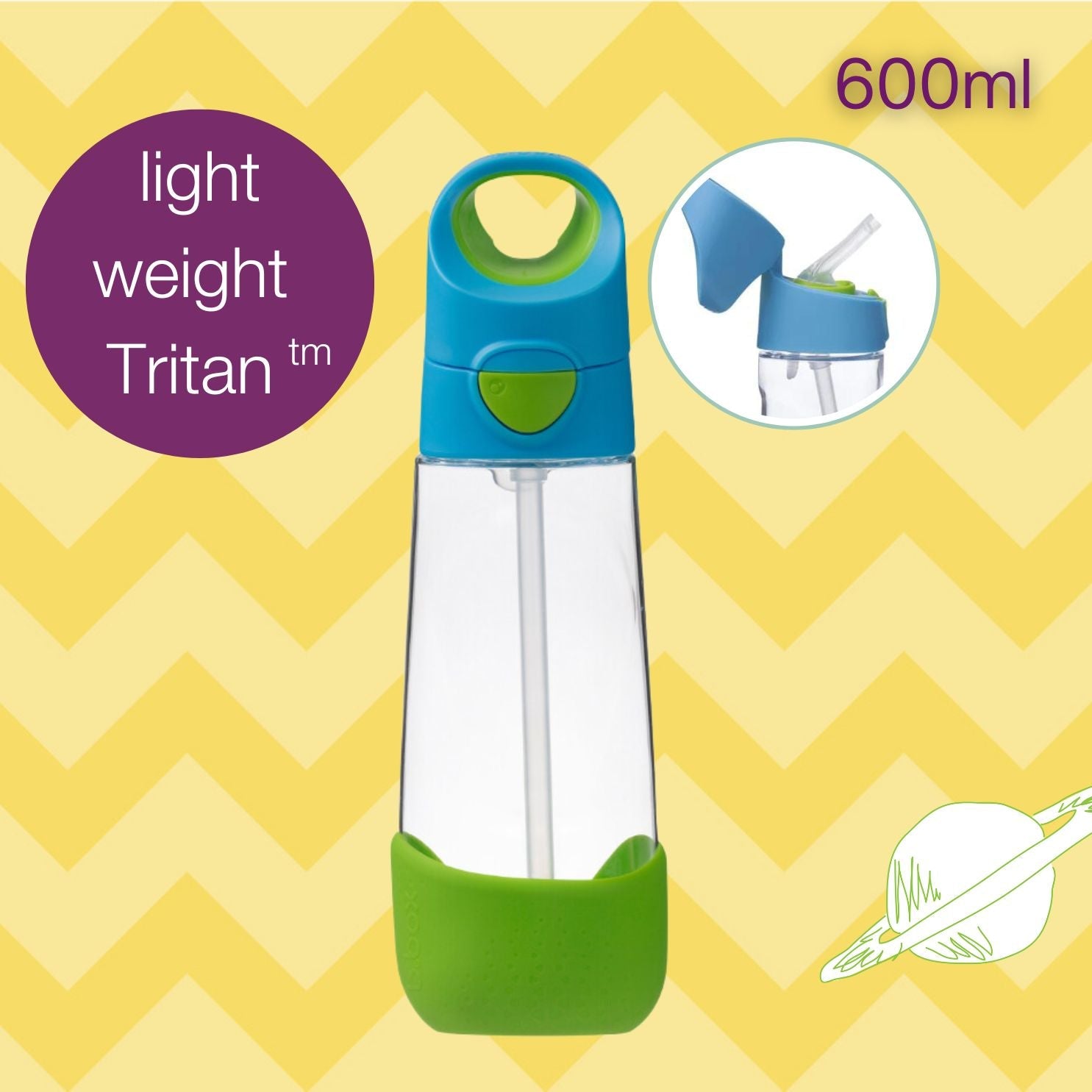 b.box Tritan straw Drink Bottle 600ml Ocean breeze blue green - 220