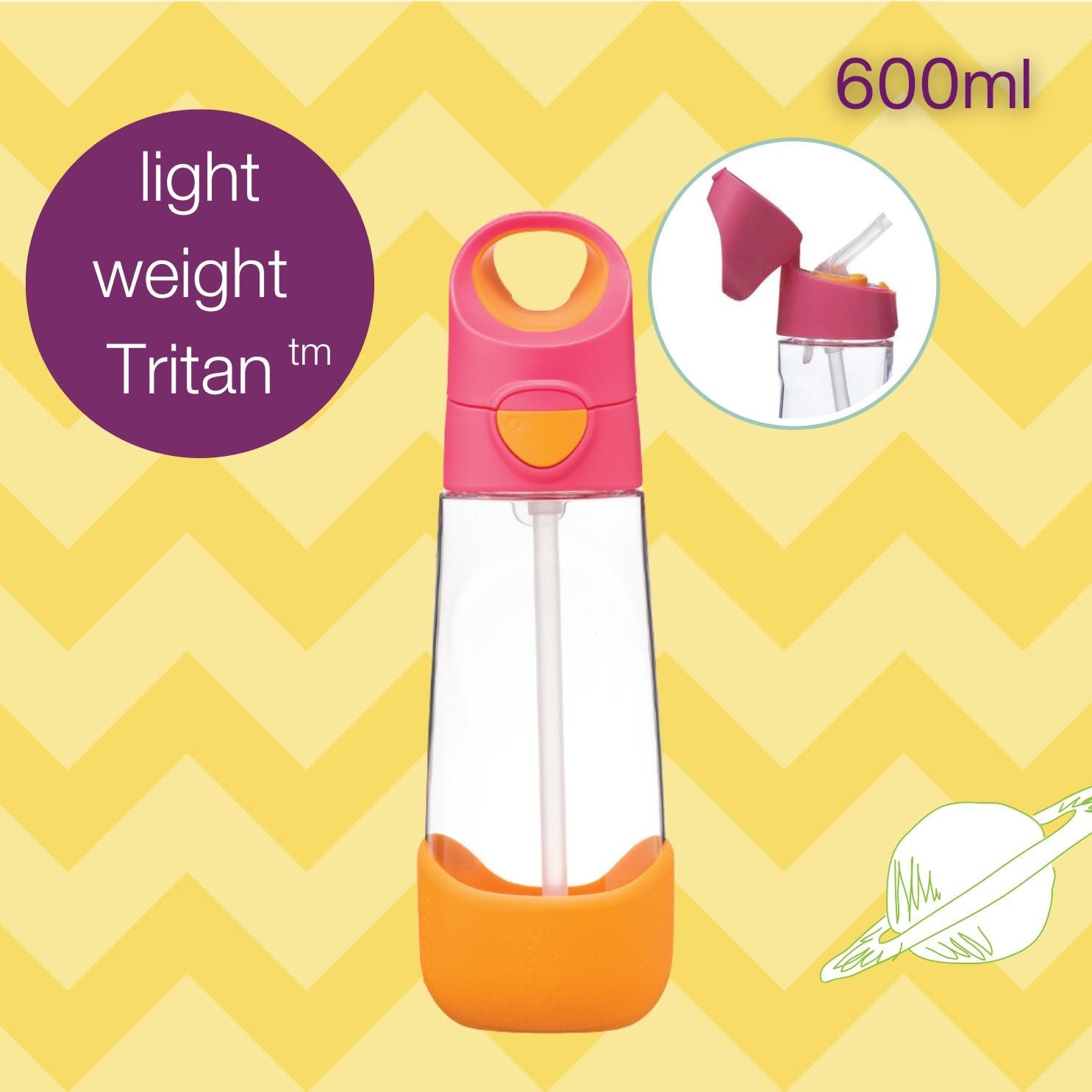 b.box Tritan straw Drink Bottle 600ml Strawberry Shake Pink Orange - 221