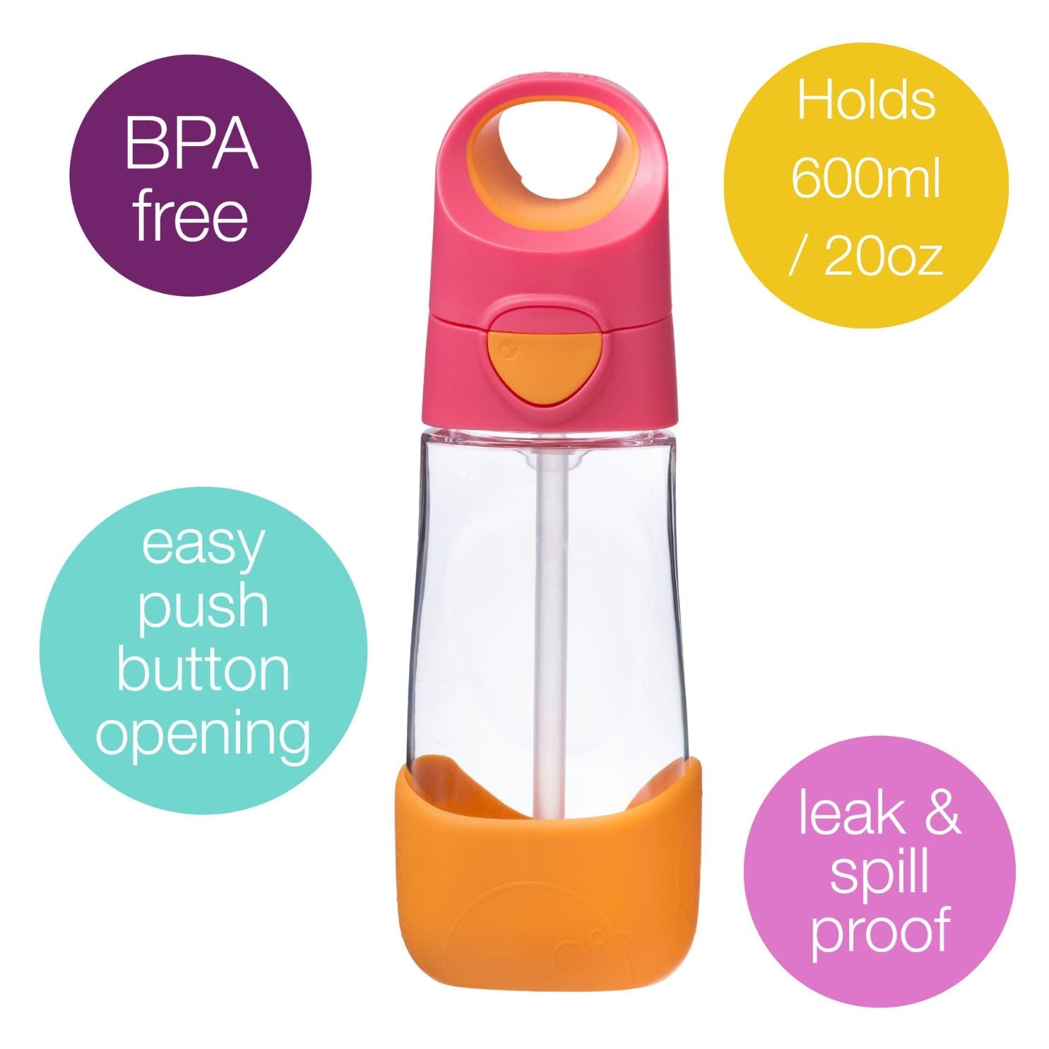 b.box Tritan straw Drink Bottle 600ml Strawberry Shake Pink Orange - 221