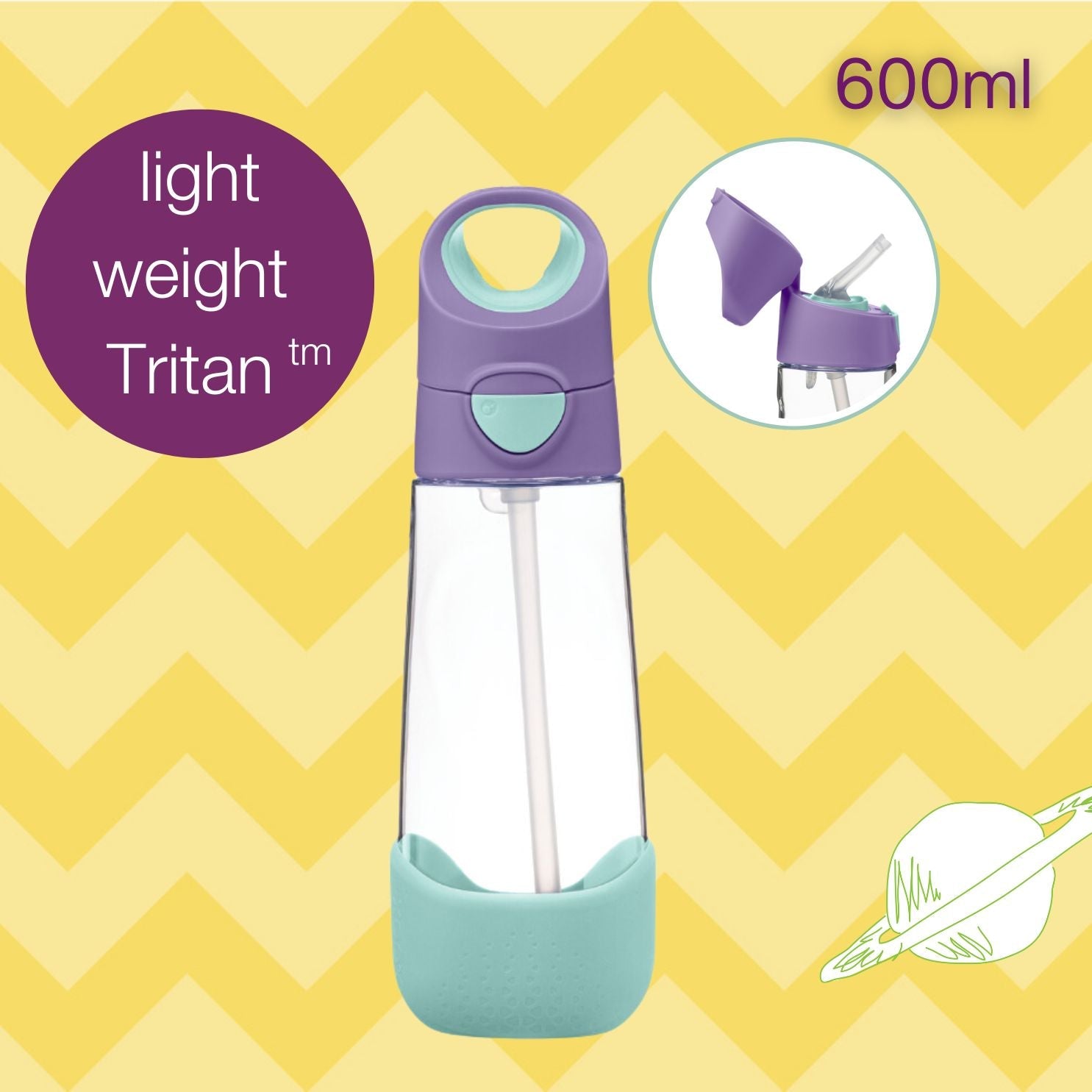 b.box Tritan straw Drink Bottle450ml Lilac Pop Purple - 500303