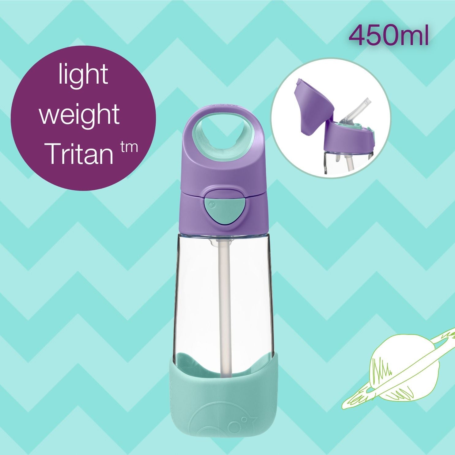 b.box Tritan straw Drink Bottle450ml Lilac Pop Purple - 500303