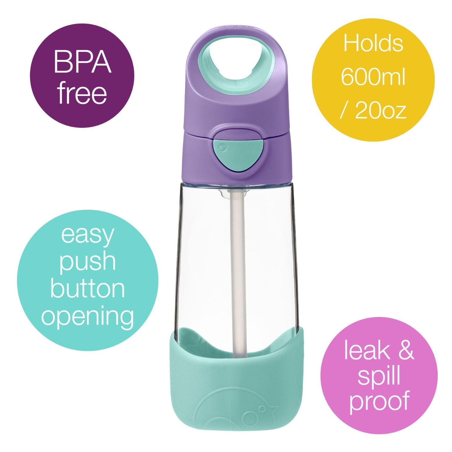b.box Tritan straw Drink Bottle450ml Lilac Pop Purple - 500303