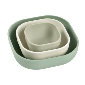 Beaba Set of 3 Silicone Stackable Bowls Sage Green Cotton Baltic Blue | The Mom Store - Bowls & Plates