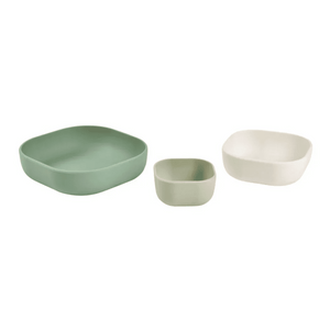 Beaba Set of 3 Silicone Stackable Bowls Sage Green Cotton Baltic Blue | The Mom Store - Bowls & Plates