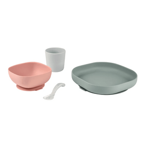 Beaba Silicone Suction Meal Set Eucalyptus - 4 Pcs | The Mom Store - Eucalyptus Feeding Sets