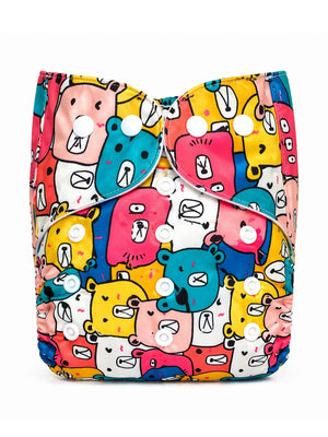 Bear Buddies Print - Reusable Diaper - 3months - 3years Reusable Cloth Diaper
