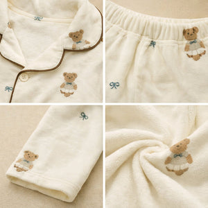 Bear with Bow,Soft Fleece Winter Nightsuit Set for Kids & Teens - 4 - 5 Years Nightsuits