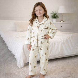 Bear with Bow,Soft Fleece Winter Nightsuit Set for Kids & Teens - 4 - 5 Years Nightsuits
