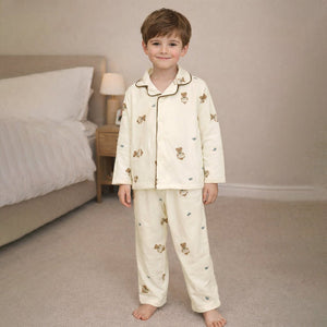 Bear with Bow,Soft Fleece Winter Nightsuit Set for Kids & Teens - 4 - 5 Years Nightsuits