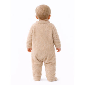 Beige Furry Full Sleeves Jumpsuit Winter Romper for Tiny Toddlers - 3 - 6 Months Winter Wear