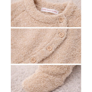 Beige Furry Full Sleeves Jumpsuit Winter Romper for Tiny Toddlers - 3 - 6 Months Winter Wear