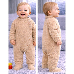 Beige Furry Full Sleeves Jumpsuit Winter Romper for Tiny Toddlers - 3 - 6 Months Winter Wear