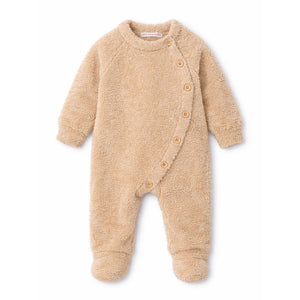 Beige Furry Full Sleeves Jumpsuit Winter Romper for Tiny Toddlers - 3 - 6 Months Winter Wear
