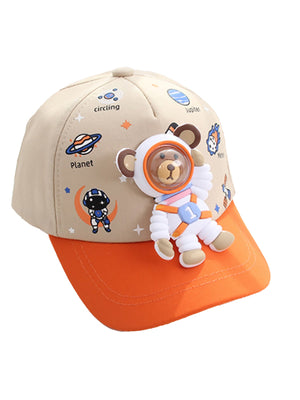 Beige & Orange 3d Astro Kelly Jo Bear Casual Cap for Kids - 