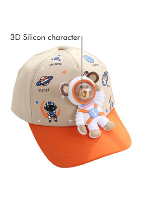 Beige & Orange 3d Astro Kelly Jo Bear Casual Cap for Kids - 