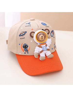 Beige & Orange 3d Astro Kelly Jo Bear Casual Cap for Kids - 