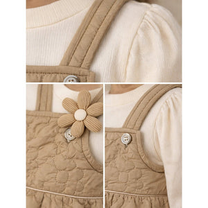 Beige Quilted Pinafore Dress with Inner Top for Girls - 2 - 3 Years Kids Clothing