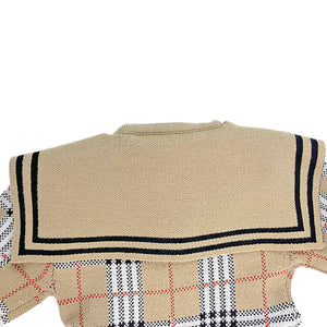 Beige sailor Checkered Collar Knitted Frock Winter wear - Little Surprise BoxBeige sailor Checkered Collar Knitted Frock Winter wear