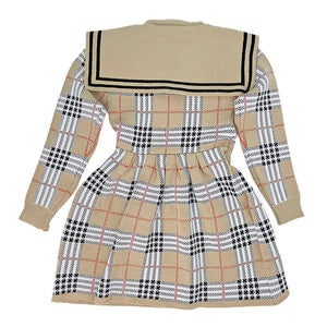 Beige sailor Checkered Collar Knitted Frock Winter wear - Little Surprise BoxBeige sailor Checkered Collar Knitted Frock Winter wear