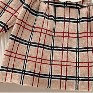 Beige sailor Checkered Knitted Frock Winter wear - Little Surprise BoxBeige sailor Checkered Knitted Frock Winter wear