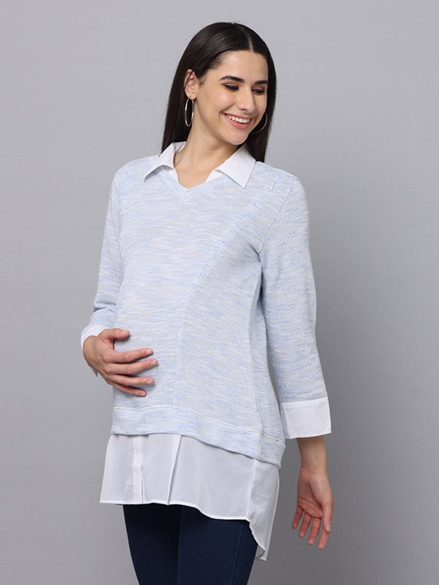 Bel Air Blue Maternity Knit Top With Nursing - MAT-BLAIRB-S