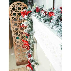 Berry & Bows themed Red & White Bushy Christmas garland with fillers, 6.5 feet - Christmas
