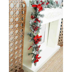Berry & Bows themed Red & White Bushy Christmas garland with fillers, 6.5 feet - Christmas