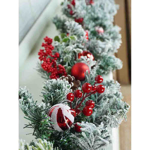 Berry & Bows themed Red & White Bushy Christmas garland with fillers, 6.5 feet - Christmas