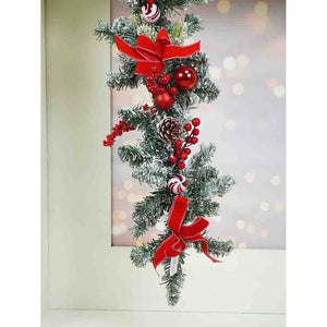 Berry & Bows themed Red & White Bushy Christmas garland with fillers, 6.5 feet - Christmas