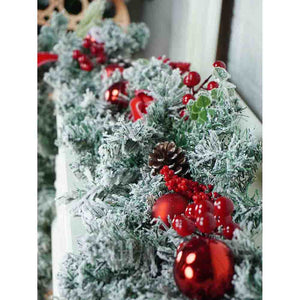 Berry & Bows themed Red & White Bushy Christmas garland with fillers, 6.5 feet - Christmas