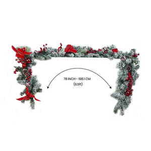 Berry & Bows themed Red & White Bushy Christmas garland with fillers, 6.5 feet - Christmas