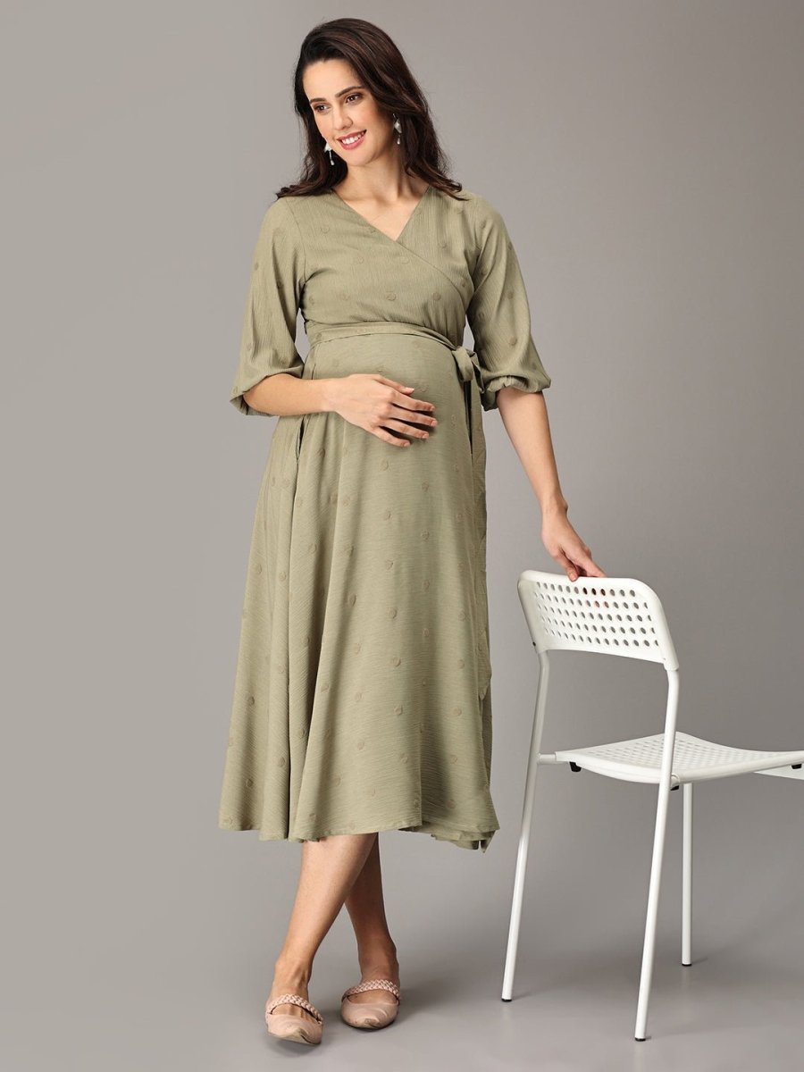 Best Pesto Wrap Maternity Dress - DRS-SK-OLVWR-S
