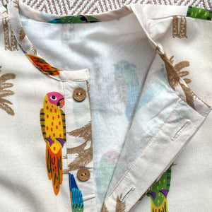 Bhaakur Chanderi 'Parrot Party' Kurta Set for Boys | The Mom Store - 0-6Months Kurta Pyjama Set