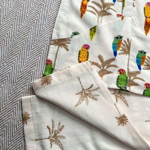 Bhaakur Chanderi 'Parrot Party' Kurta Set for Boys | The Mom Store - 0-6Months Kurta Pyjama Set