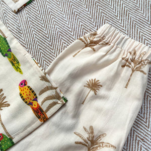 Bhaakur Chanderi 'Parrot Party' Kurta Set for Boys | The Mom Store - 0-6Months Kurta Pyjama Set