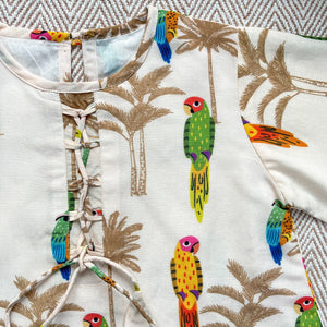Bhaakur Chanderi 'Parrot Party' Kurta Set for Girls | The Mom Store - 0-6Months Kurta Pyjama Set
