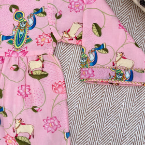 Bhaakur Chanderi Pichwai Print Kurta Set for Girls | The Mom Store - 0-6Months Kurta Pyjama Set