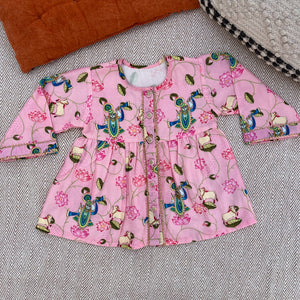 Bhaakur Chanderi Pichwai Print Kurta Set for Girls | The Mom Store - 0-6Months Kurta Pyjama Set