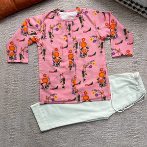 Bhaakur Chanderi 'The Pink City's Peacock' Kurta Set for Boys | The Mom Store - 0-6Months Kurta Pyjama Set