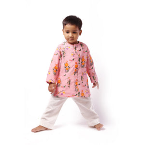 Bhaakur Chanderi 'The Pink City's Peacock' Kurta Set for Boys | The Mom Store - 0-6Months Kurta Pyjama Set