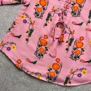 Bhaakur Chanderi 'The Pink City's Peacock' Kurta Set for Girls | The Mom Store - 0-6Months Kurta Pyjama Set