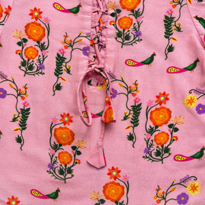 Bhaakur Chanderi 'The Pink City's Peacock' Kurta Set for Girls | The Mom Store - 0-6Months Kurta Pyjama Set