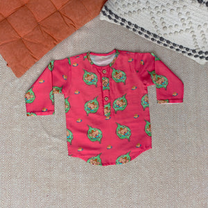 Bhaakur Chanderi Unisex 'In the Light of Lord Ganesha' Kurta Set | The Mom Store - 0-6Months Kurta Pyjama Set