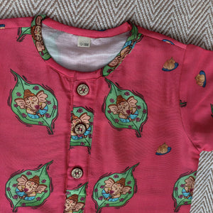Bhaakur Chanderi Unisex 'In the Light of Lord Ganesha' Kurta Set | The Mom Store - 0-6Months Kurta Pyjama Set
