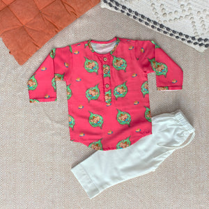 Bhaakur Chanderi Unisex 'In the Light of Lord Ganesha' Kurta Set | The Mom Store - 0-6Months Kurta Pyjama Set