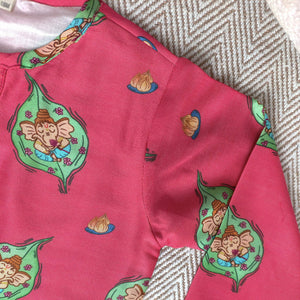 Bhaakur Chanderi Unisex 'In the Light of Lord Ganesha' Kurta Set | The Mom Store - 0-6Months Kurta Pyjama Set