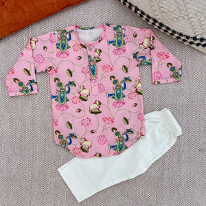Bhaakur Chanderi Unisex Pichwai Print Kurta Set | The Mom Store - 0-6Months Kurta Pyjama Set
