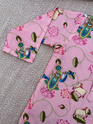 Bhaakur Chanderi Unisex Pichwai Print Kurta Set | The Mom Store - 0-6Months Kurta Pyjama Set
