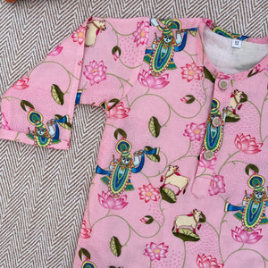 Bhaakur Chanderi Unisex Pichwai Print Kurta Set | The Mom Store - 0-6Months Kurta Pyjama Set
