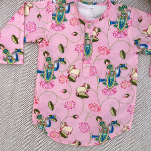 Bhaakur Chanderi Unisex Pichwai Print Kurta Set | The Mom Store - 0-6Months Kurta Pyjama Set